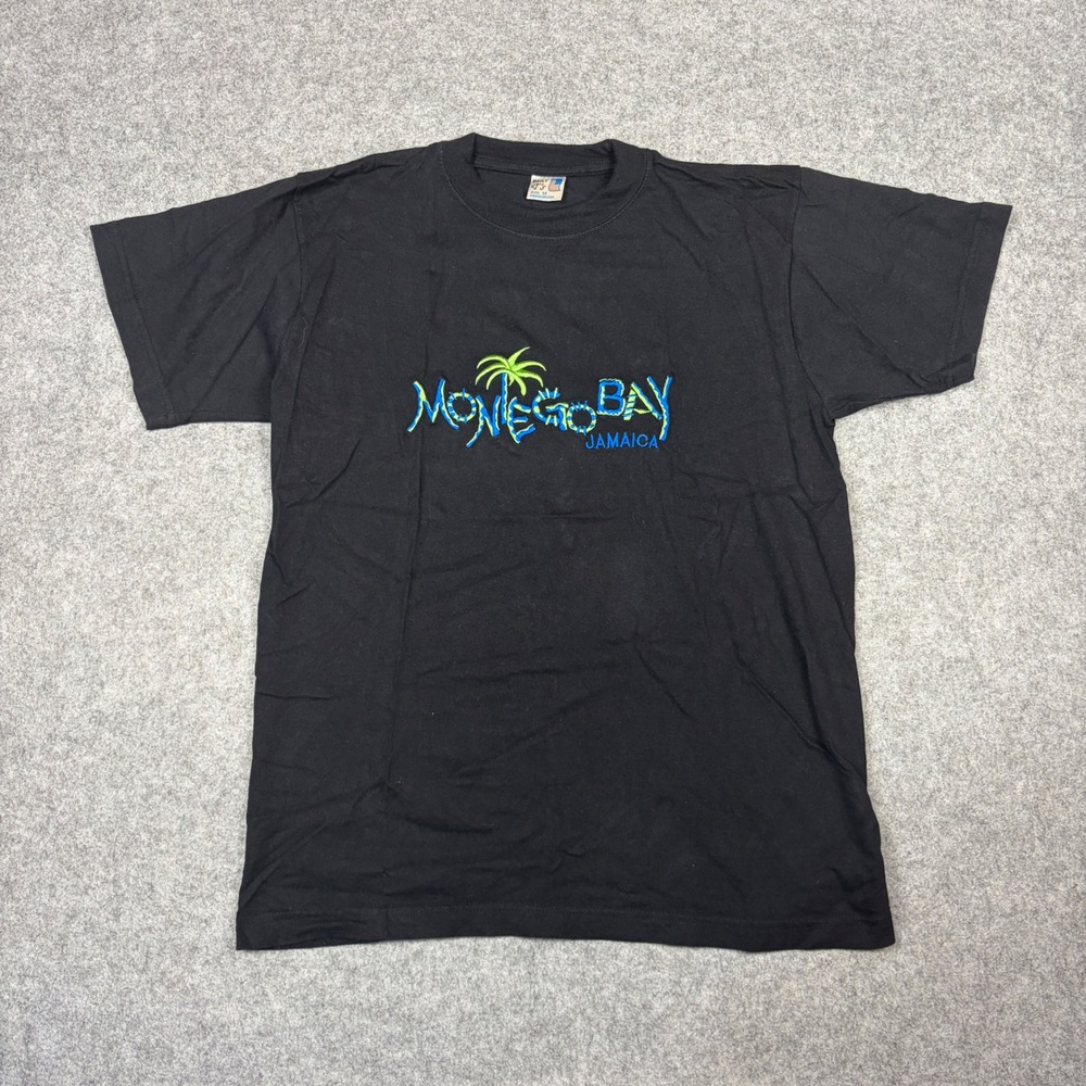 Vintage Daily Ts Montego Bay Jamaica Embroidered T-Shirt Black Mens Medium